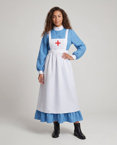 Damen historisches Krankenschwesterkleid mit Schürze und langen Ärmeln Shop Nory