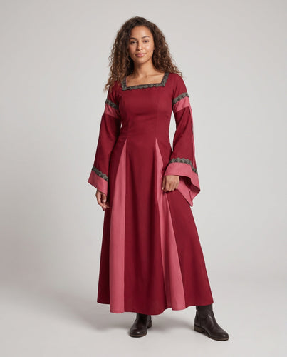 Damen Historisches Lange Kleid mit Eleganten Ärmeln und Schnürung Shop Nory