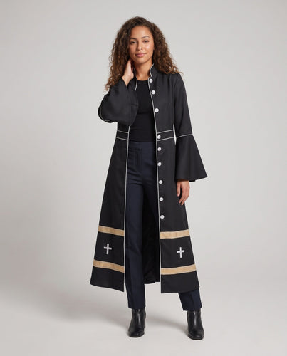 Damen Langarmkleid mit Glockenärmeln und goldenen Akzenten Shop Nory