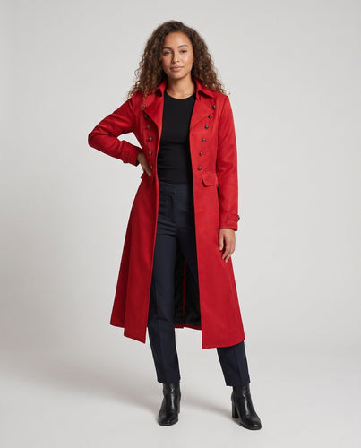 Damen langer Mantel mit kunstvollen Knöpfen und eleganter Silhouette Shop Nory