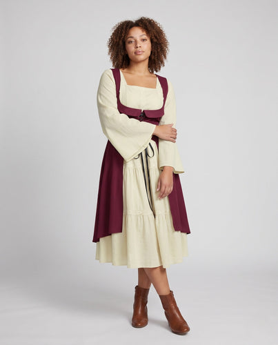 Damen Langkleid mit künstlerischem Ausschnitt und nostalgischen Schnürdetails Shop Nory