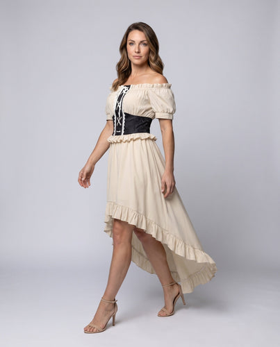 Damen Off-Shoulder Maxi Kleid mit Rüschen und Detail Shop Noryt Schnürbund Shop Nory