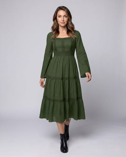 Damen Romantisches Boho Maxi Kleid mit Weiten Ärmeln und Spitzenakzenten Shop Nory