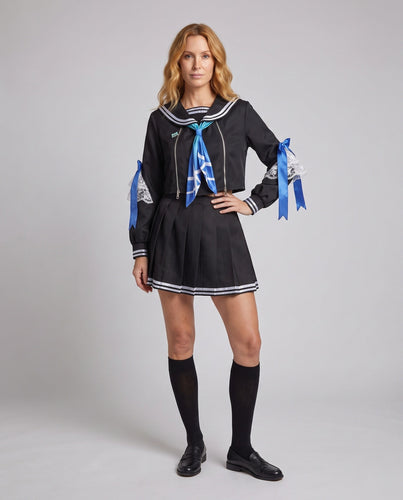 Damen Schuluniform Kostüm-Set mit Bluse, Rock und Halstuch Shop Nory