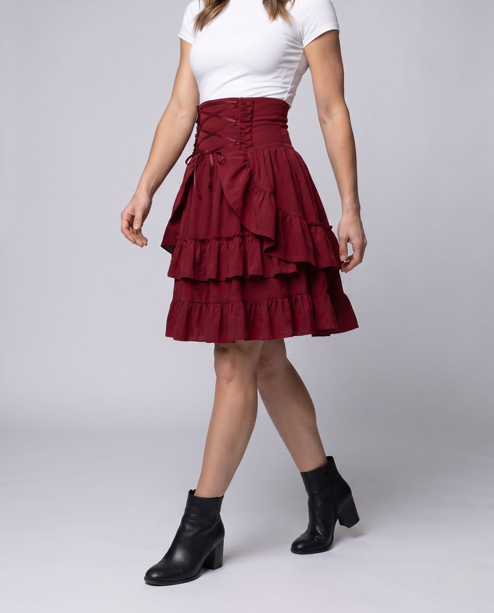 Frauen süßes Rüschendress mit Schürzen-Design und Schnürdetails Shop Nory