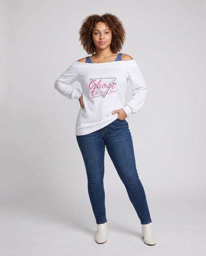 Damen trendy Freizeitoberteil mit Schulterfreiem Design und auffälligem Druck Shop Nory