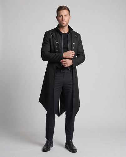 Herren stilvoller Frack mit asymmetrischem Saum und dekorativen Knopfdetails Shop Nory