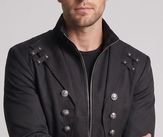Herren stilvoller Frack mit asymmetrischem Saum und dekorativen Knopfdetails Shop Nory