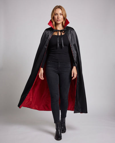 Damen eleganter Umhang mit rot gefütterter Kapuze Shop Nory
