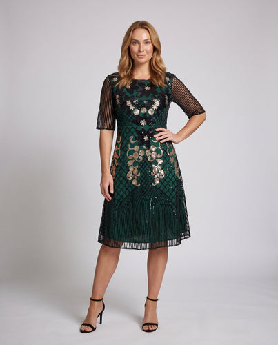 Damen Elegantes Abendkleid mit funkelnden Pailletten und floralem Design Shop Nory