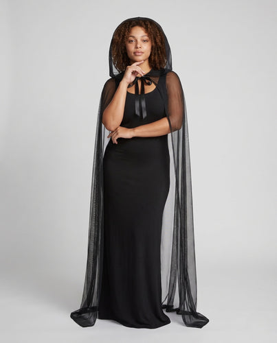 Damen elegantes Kapuzenkleid mit transparentem Überwurf Shop Nory
