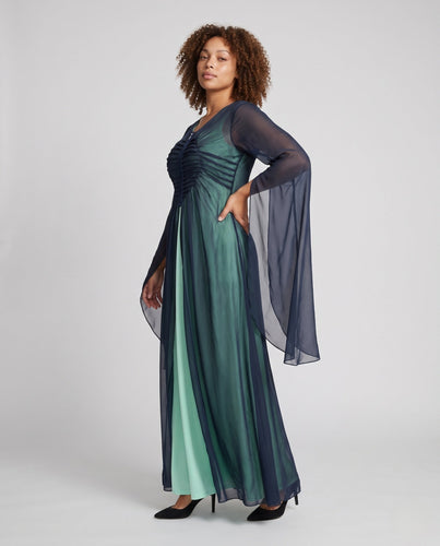 Damen Elegante Maxi-Kleid mit Transparentem Overlay Shop Nory
