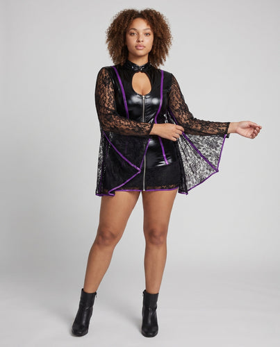 Damen Glamouröses Hexen-Kostüm mit transparentem Umhang und detailverzierten Accessoires Shop Nory