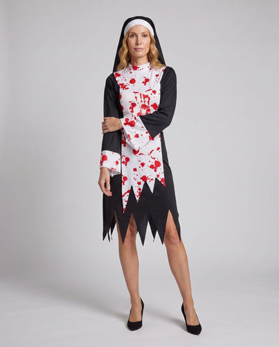Damen gruseliges Nonnenkostüm mit blutigen Details Shop Nory