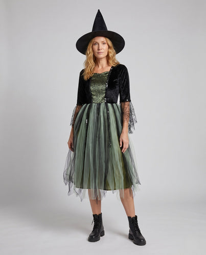 Damen Hexenkostüm mit elegantem Tüllrock und verzierten Ärmeln Shop Nory