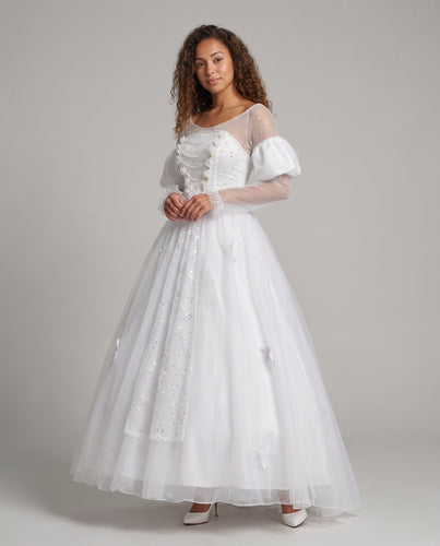 Damen märchenhaftes Ballkleid mit transparenten Ärmeln Shop Nory