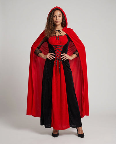 Damen Märchenhaftes Rotkäppchen-Kleid mit Kapuze und filigranen Rüschen Shop Nory