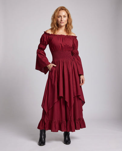 Damen Maxi-Kleid mit voluminösen Rüschen und elegantem Peplum Shop Nory