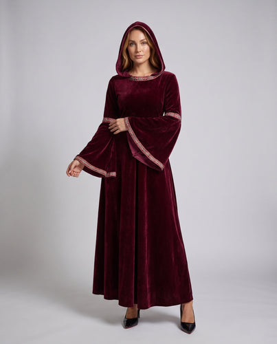 Damen Mittelalterliches Kapuzenkleid mit weiten Ärmeln Shop Nory