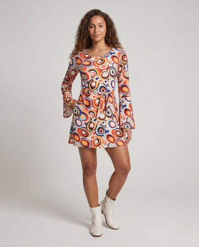 Damen Retro-Kleid mit Schlagärmeln und buntem Muster Shop Nory