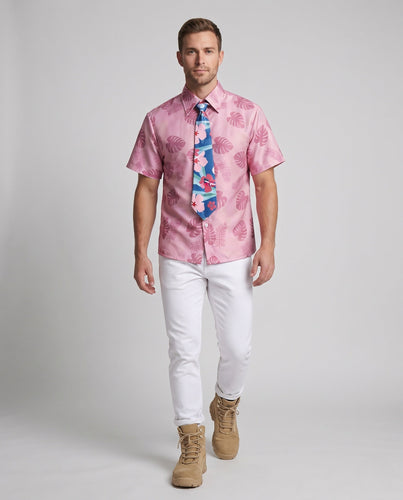 Herren Sommerliches Hawaii-Hemd mit farbenfrohem Motiv und passender Krawatte Shop Nory