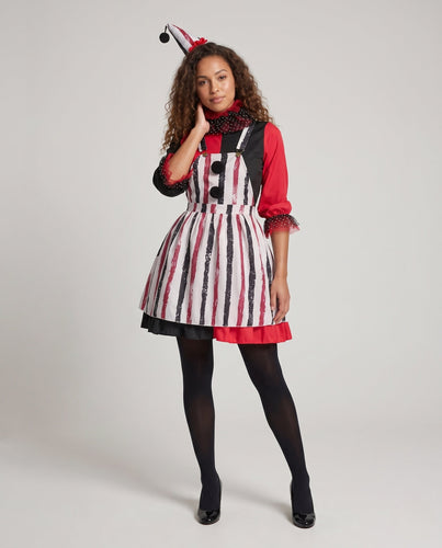 Damen Clown-Kostüm mit verspieltem Rüschendetail und hochgeschlossenem Kragen Shop Nory