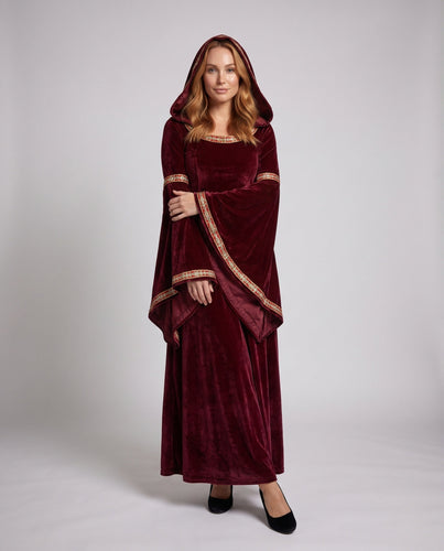 Damen elegantes Kapuzenkleid mit langen, schwingenden Ärmeln und kreativen Akzenten Shop Nory