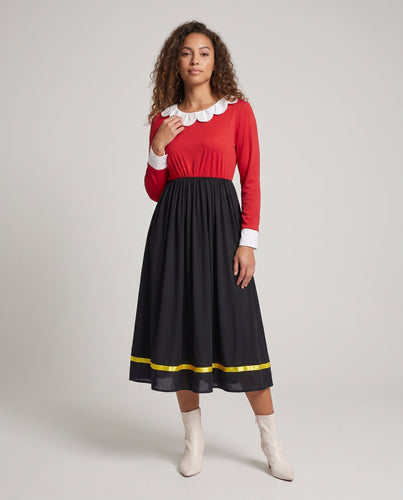 Frauen Elegantes Kleid mit Rüschendetails und Kontrastkragen Shop Nory