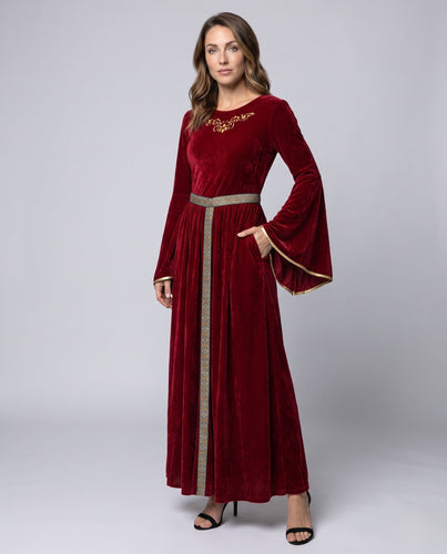 Damen elegantes Maxikleid mit weiten Ärmeln und dekorativem Gürtel Shop Nory