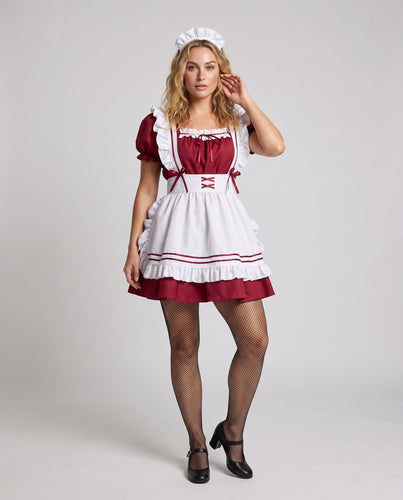 Damen fantasievolles Dienstmädchen-Kostüm mit Rüschen und Satin-Details Shop Nory