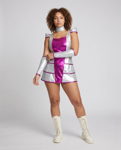 Damen Futuristisches Kostüm mit Armstulpen und glänzenden Akzenten Shop Nory
