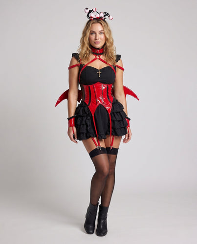 Damen Gothic Dienstmädchen-Kostüm mit voluminösem Rock und Spitzenakzenten Shop Nory
