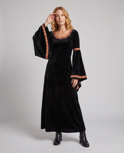 Damen Gothic Kostümkleid mit weit ausgestellten Ärmeln und Kapuze Shop Nory