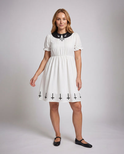 Damen Gothisches Kleid mit Kragen und Symbol-Motiv Shop Nory