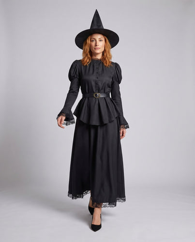 Damen Hexenkleid mit weitem Rock und Spitzenverzierungen Shop Nory