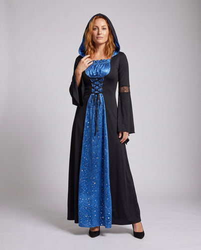 Damen Hexenkostüm mit elegantem Spitzenüberrock und voluminösen Ärmeln Shop Nory