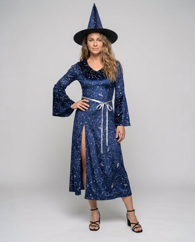 Damen Hexenkostüm mit tiefem Schlitz und eleganten Tüllärmeln Shop Nory