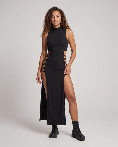 Damen Langes cut-out Kleid mit seitlichen Schnüren Shop Nory