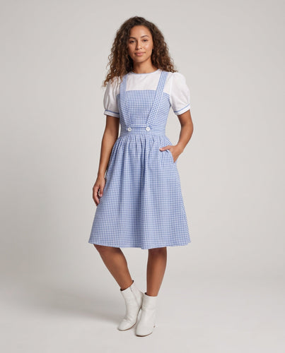 Damen Latzkleid im klassischen Karomuster mit knöpfbarem Oberteil Shop Nory