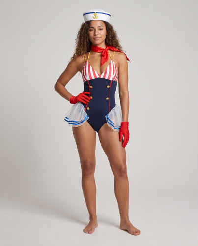 Damen Matrosen Badeanzug mit Rüschen und Accessoires Shop Nory