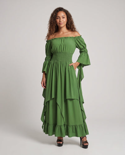 Damen Maxikleid mit schulterfreiem Design und langen, fließenden Ärmeln Shop Nory