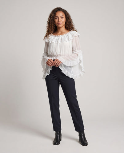 Damen romantische Bluse mit Rüschendetails Shop Nory