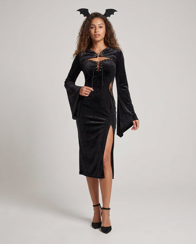 Damen Schickes Midikleid mit Kapuze und weiten Ärmeln Shop Nory