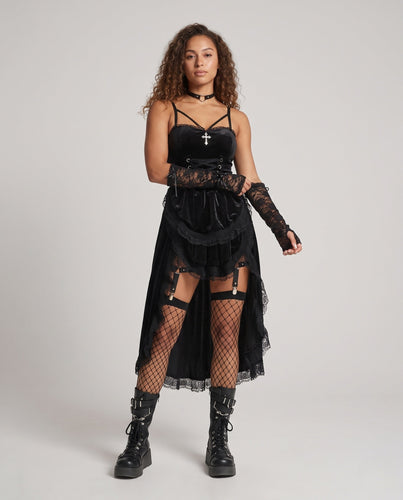 Damen Sexy Gothic Kostümkleid mit Schnürung und Rüschendetails Shop Nory
