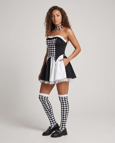 Damen Spielkarten-Motiv Kostüm mit Rock, Strümpfen und Zubehör Shop Nory