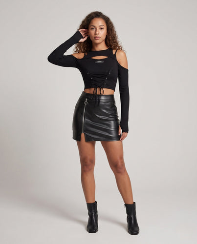 Damen stylishes Langarm-Top mit Cut-Outs und Schnürung Shop Nory