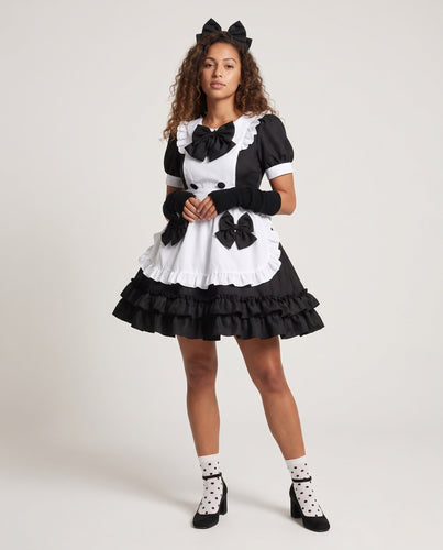 Damen verspieltes Rüschenkleid mit Schleifen und Kapuze Shop Nory