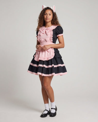Damen verspieltes Schürzenkleid mit Herzdetails und Rüschenelementen Shop Nory
