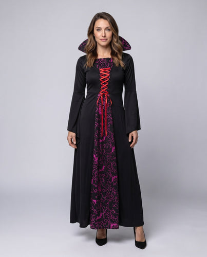 Damen Elegantes Hexen Kleid mit Kapuze und verzierenden Rüschen Shop Nory