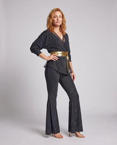 Damen Glitzerndes Flared-Outfit mit eleganter Taillierung und modischem Gürtel Shop Nory